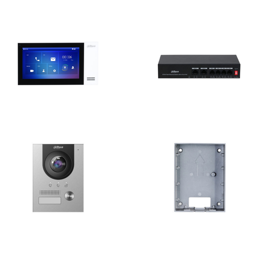 Kit Videointerfon IP 2MP cu ecran 7 inch, PoE, aplicatie mobila, IK07/IP65 - Dahua DHI-KTP01L(S)