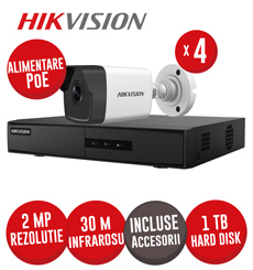 Kit NVR 4 canale IP 4MP, 4 camere IP 2MP, 1 HDD de 1 TB + cabluri FTP retea 18m - KIT NK42E0H-1T(WD)