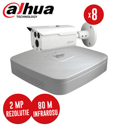 Pachet DVR 8 canale 1080P si 8 camere 2 Megapixeli, IR 80 m - fara accesorii, Dahua -  KIT112