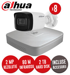 Sistem complet DVR 8 canale, 8 camere 2MP, Starlight, IR 80 metri, HDD 2TB + accesorii-  KIT131