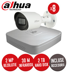 Sistem complet DVR 8 canale, 8 camere 2MP Starlight, exterior, include accesorii, cablu - KIT188