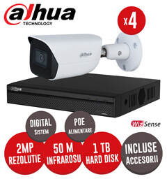 Sistem complet NVR 4 canale POE, 4 camere IP 2 Megapixeli, HDD, accesorii, cablu - KIT189