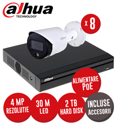 Sistem complet NVR 8 canale 8MP, 8 camere IP 4MP, LED 30m, alimentare PoE, HDD, accesorii - KIT213