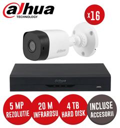 Kit complet: DVR 16 canale 5MP Lite, 16 camere 5MP, IR 20m, HDD 4TB si accesorii -  KIT236