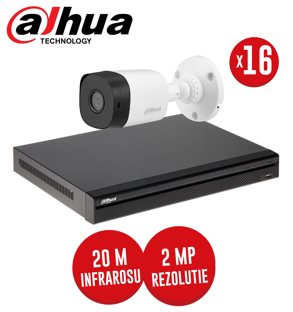 Pachet DVR 16 canale 4 MP Lite, 16 camere 2MP, exterior, fara accesorii-  KIT257