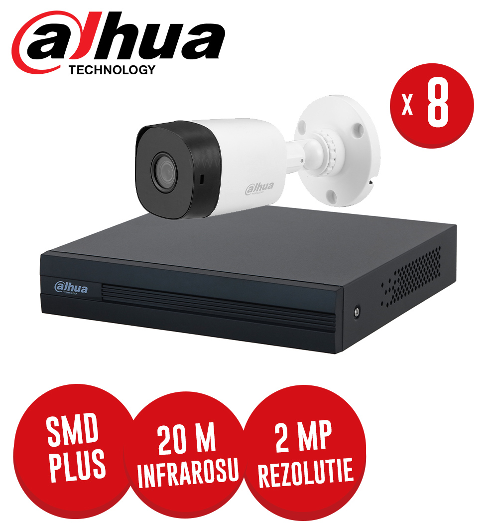 Pachet DVR 8 canale 2 MP Lite, 8 camere 2MP, exterior, fara accesorii -  KIT258
