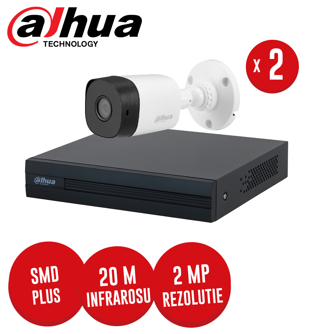Pachet DVR 4 canale 2 MP Lite, 2 camere 2MP, exterior, fara accesorii -  KIT260