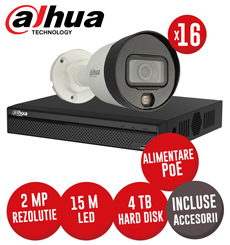 Sistem complet NVR 16 canale, switch 16 PoE, 16 camere IP 2MP, FullColor, accesorii, HDD 4TB -KIT264