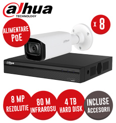 Sistem complet NVR 8 canale PoE , 8 camere IP 8 Megapixeli, HDD, accesorii -  KIT267