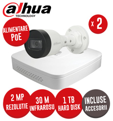 Sistem complet NVR 4 canale IP, Switch 4xPoE, 2 camere IP 2 MP, HDD 1TB, accesorii, SMD+ -  KIT269