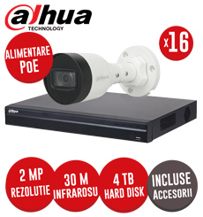Sistem complet NVR 16 canale IP, Switch 16xPoE, 16 camere IP 2 MP, HDD 4TB, accesorii -  KIT270