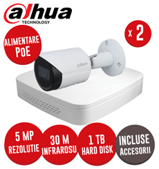 Sistem complet NVR 4 canale IP, Switch PoE, 2 camere IP 5 MP, 1TB HDD, accesorii, SMD+ -  KIT273