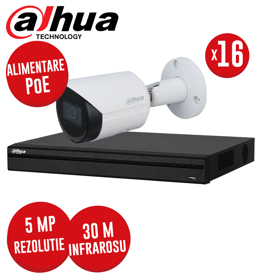 Kit NVR 16 canale IP, 16x PoE, 16 camere IP 5 MP, IR 30m -  KIT276