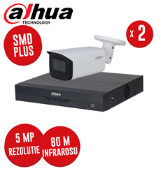 Kit DVR 4 canale 4K, 2 camere 5MP, Microfon, IR 80m, SMD+, fara accesorii - KIT278