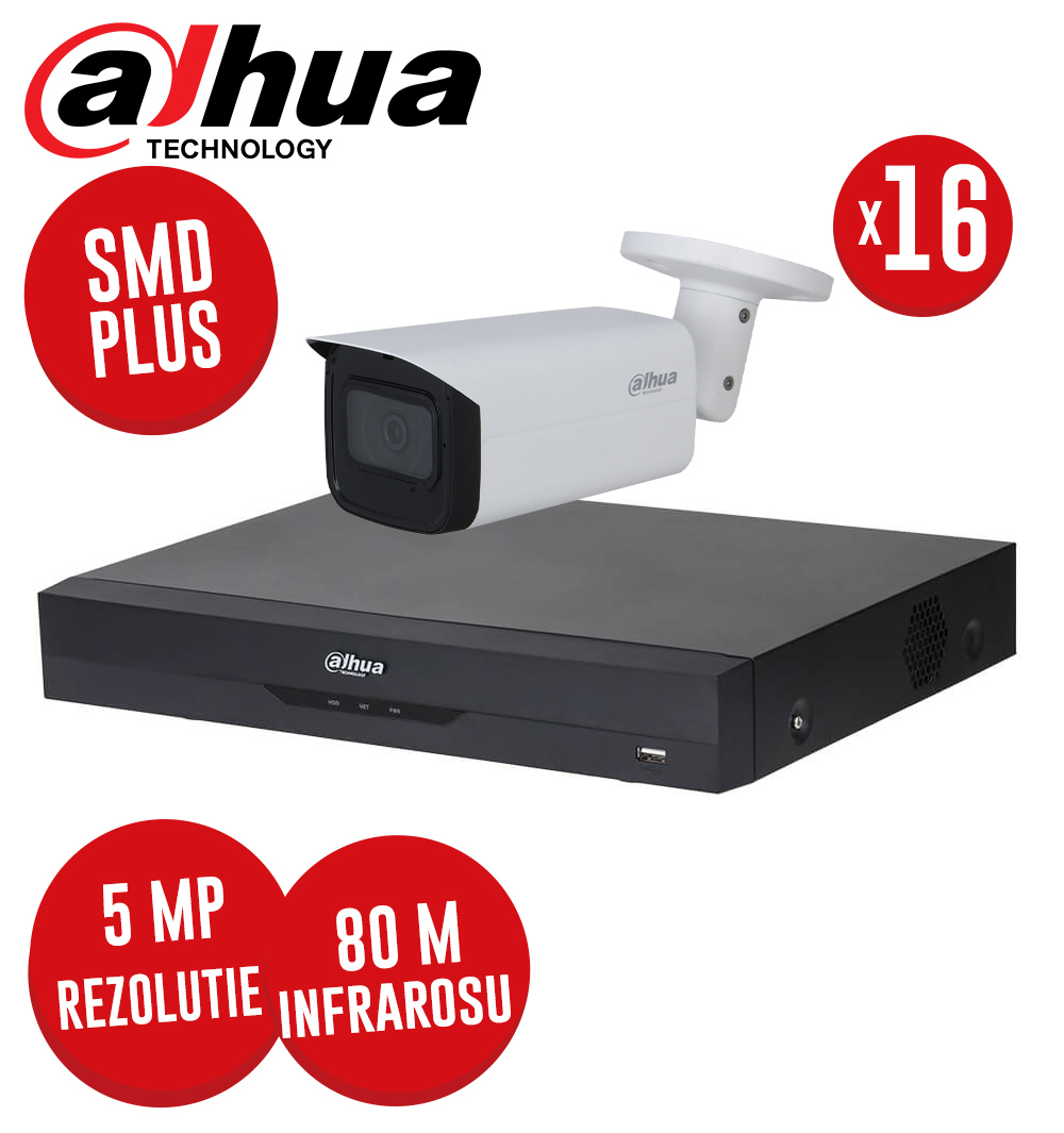 Kit DVR 16 canale 4K, 16 camere 5MP, Microfon, IR 80m, SMD+, fara accesorii -  KIT281