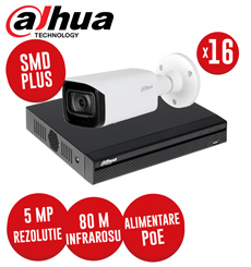 Kit NVR 16 canale IP 8xPoE, Switch 8x PoE, 16 camere IP 5 MP, Fara accesorii, SMD+ -  KIT289