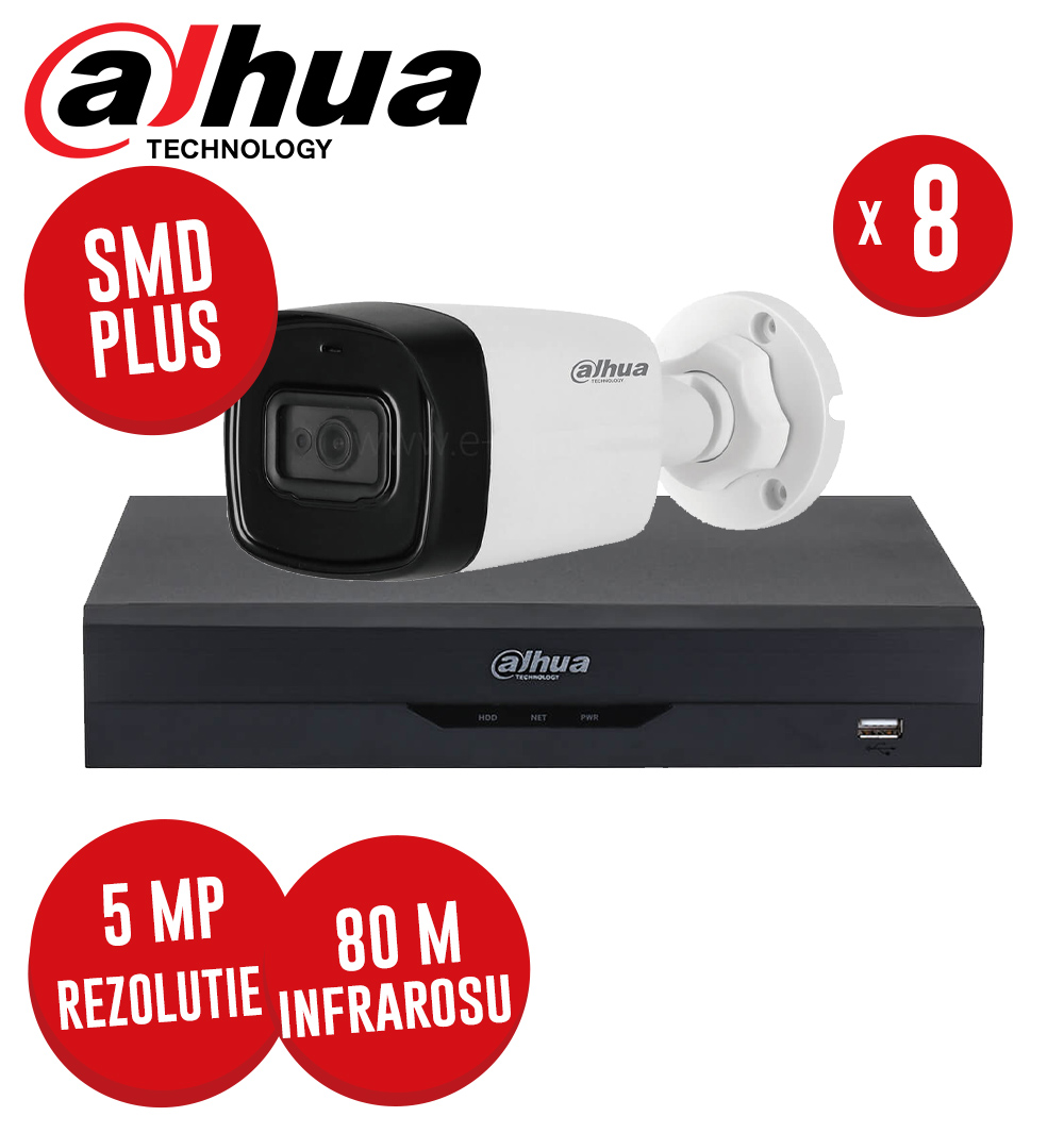 Kit DVR 8 canale 4K, 8 camere 5MP, Microfon, IR 80m, SMD+, fara accesorii - KIT294