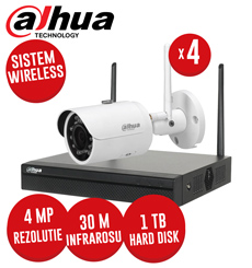 Kit Wifi 4 camere Wireless 4 MP, IR 30m + NVR Wireless 4 canale, Hard Disk 1TB - Dahua KIT297