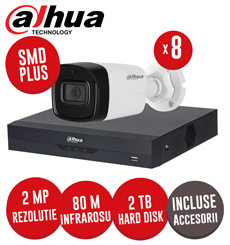 Sistem complet DVR 8 canale 5MP, 8 camere 2MP, IR 80m, Audio, accesorii, cablu UTP - KIT299