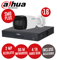 Sistem complet DVR 16 canale 5MP, 16 camere 2MP, IR 80m, Audio, accesorii, cablu UTP - KIT300