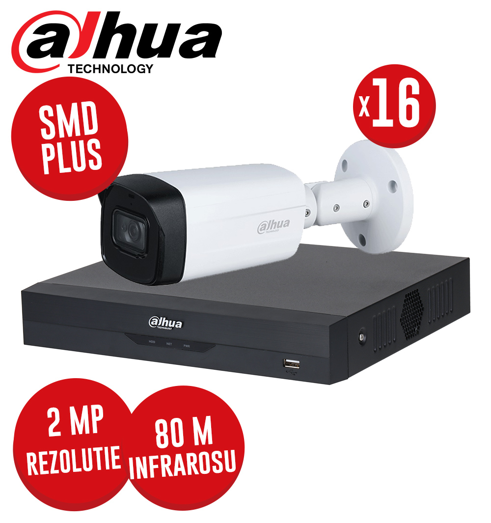 Kit DVR 16 canale 5MP, 16 camere 2 MP, IR 80m, fara accesorii - KIT309