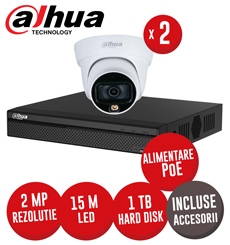 Sistem complet NVR 4 canale PoE, 2 camere IP 2 MP, FullColor, accesorii, HDD 1TB - KIT314