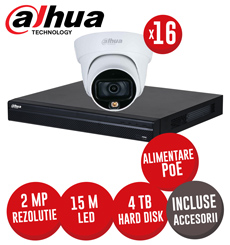 Sistem complet NVR 16 canale PoE, 16 camere IP 2 MP, FullColor, accesorii, HDD 4TB - KIT317