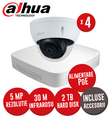 Sistem complet NVR 4 canale 8MP, 4 camere IP 5 MP, IR 30m, HDD, accesorii, alimentare PoE - KIT324