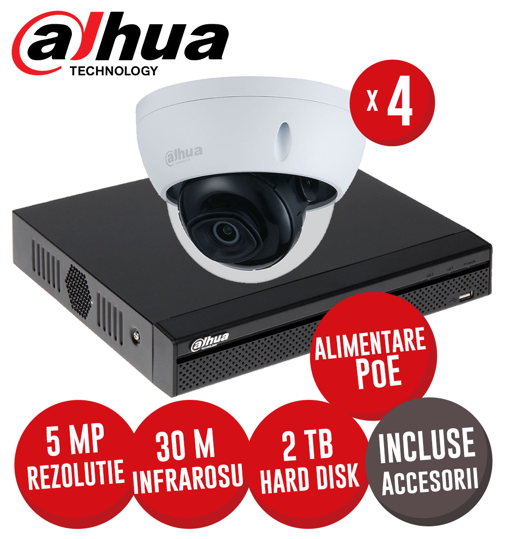 Sistem complet NVR 8 canale 8MP, 8 camere IP 5 MP, IR 30m, HDD, accesorii, alimentare PoE - KIT325