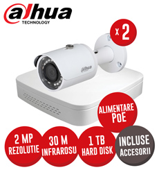 Sistem complet NVR 4 canale 8MP, 2 camere IP 2MP, IR 30m, alimentare PoE, HDD, accesorii - KIT327