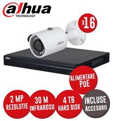Sistem complet NVR 16 canale 8MP, 16 camere IP 2MP, IR 30m, alimentare PoE, HDD, accesorii - KIT330