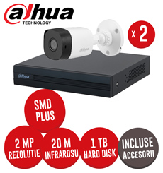 Sistem complet DVR 4 canale 2MP Lite, 2 camere 2MP, include accesorii, cablu coaxial - KIT335
