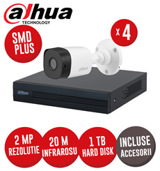 Sistem complet DVR 4 canale 2MP Lite, 4 camere 2MP, include accesorii, cablu coaxial -  KIT336
