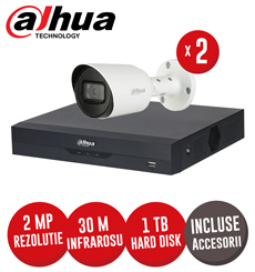 Sistem complet DVR 4 canale, 2 camere 2MP Starlight, SMD+, IR 30m, accesorii, Cablu coaxial - KIT339