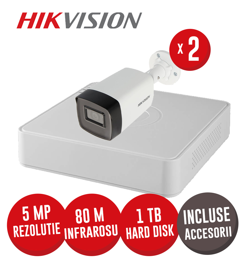 Sistem complet DVR 4 canale 4K, 2 camere 5MP, IR 80m, accesorii, cablu coaxial - KIT359
