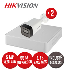 Sistem complet DVR 4 canale 4K, 2 camere 5MP, IR 80m, accesorii, cablu coaxial - KIT359