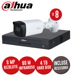 Sistem complet DVR 8 canale 8MP si 8 camere 8MP, IR 80m, SMD+, accesorii si cablu UTP - KIT380
