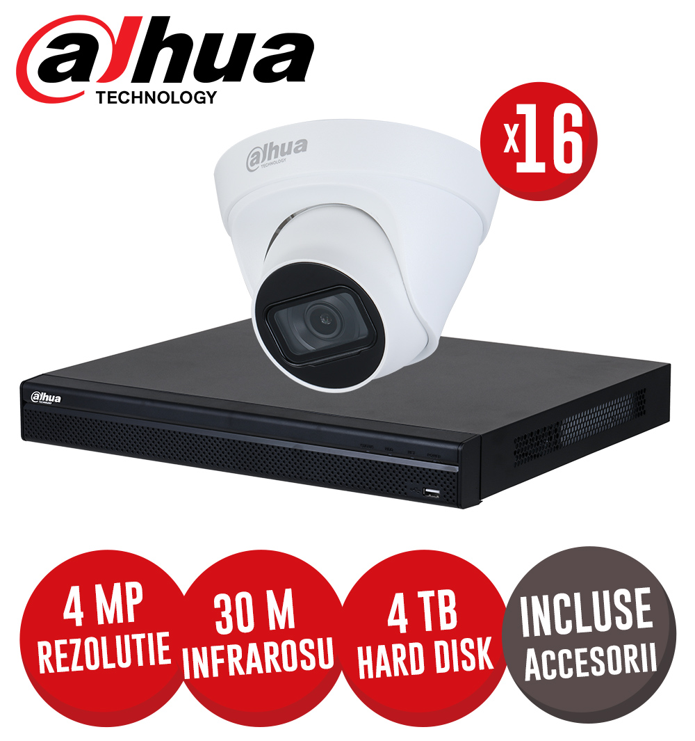 Sistem complet NVR 16 canale 8MP, 16 camere IP 4 Megapixeli, HDD, accesorii, cablu, PoE - KIT382