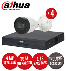 Sistem complet NVR 4 canale 8MP, 4 camere IP 4 MP, HDD, accesorii, cablu, PoE - KIT384