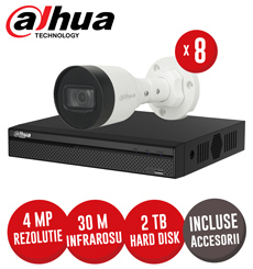 Sistem complet NVR 8 canale, 8 camere IP 4 MP, HDD, accesorii, cablu, PoE - KIT385