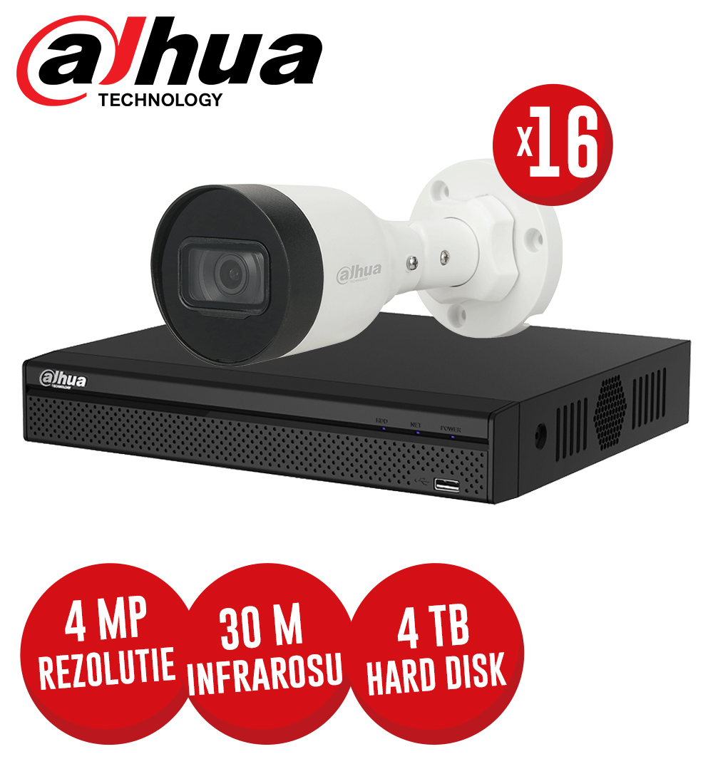 Kit NVR 16 canale 8MP, 16 camere IP 4 MP, HDD, conexiune PoE - KIT387