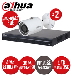 Sistem complet NVR 4 canale 8MP, 2 camere IP 4MP, HDD, accesorii, cablu, PoE - KIT398