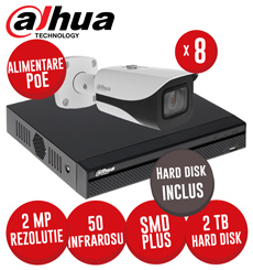 Kit NVR 8 canale 8MP, 8 camere IP 2MP, IR 50m, alimentare PoE, HDD  -  KIT405