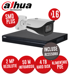 Sistem complet NVR 16 canale 8MP, 16 camere IP 2MP, IR 50m, alimentare PoE, HDD, accesorii - KIT408
