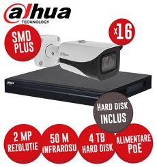 Kit NVR 16 canale 8MP, 16 camere IP 2MP, IR 50m, alimentare PoE, HDD - KIT409