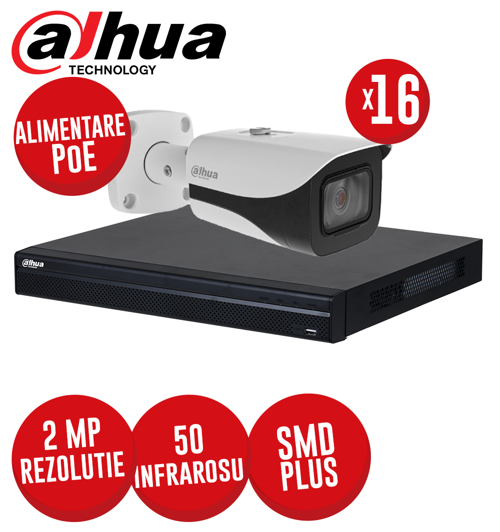 Kit NVR 16 canale 8MP, 16 camere IP 2MP, IR 50m, alimentare PoE - KIT410