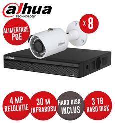 Kit NVR 8 canale 8MP, 8 camere IP 4MP, IR 30m, alimentare PoE, HDD - KIT417