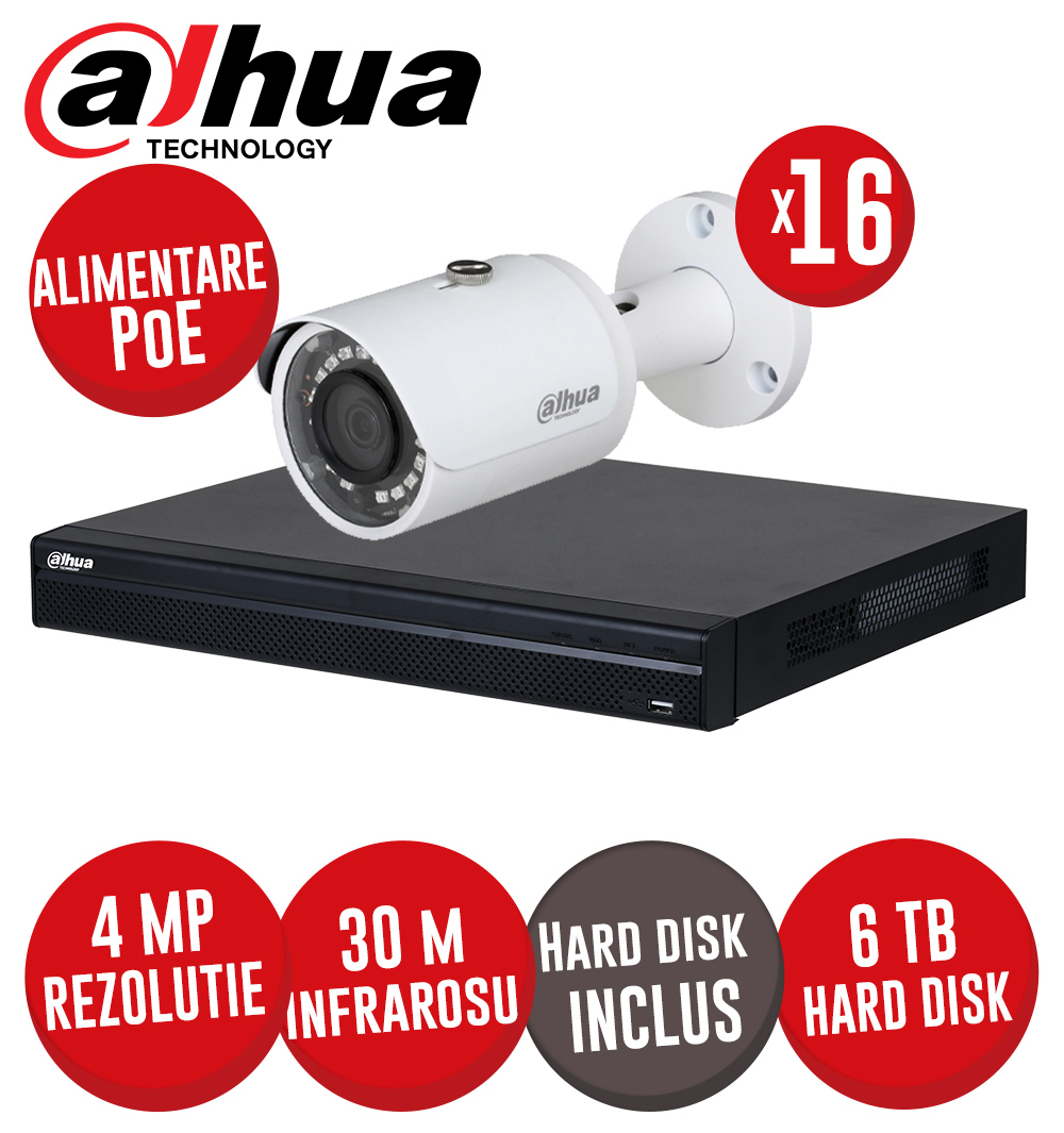 Kit NVR 16 canale 8MP, 16 camere IP 4MP, IR 30m, alimentare PoE, HDD - KIT421