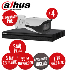 Kit NVR 4 canale 8MP, 4 camere IP 5MP, IR 50m, alimentare PoE, HDD - KIT424