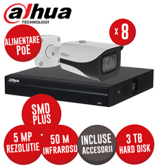 Sistem complet NVR 8 canale 8MP, 8 camere IP 5MP, IR 50m, alimentare PoE, HDD, accesorii - KIT428